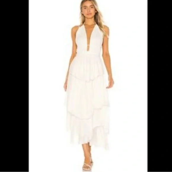 Free People Drop Dead Beauty Maxi Dress White Tiered Boho Lightweight Size M - Picture 2 of 8